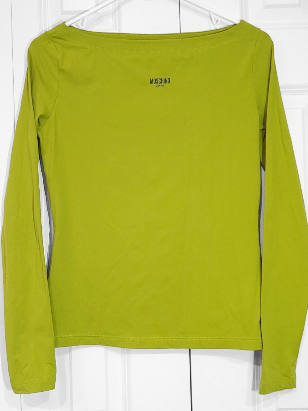 Moschino Jeans Vintage Y2K Lime Green-Yellow Stretch Top Long Sleeve Italy